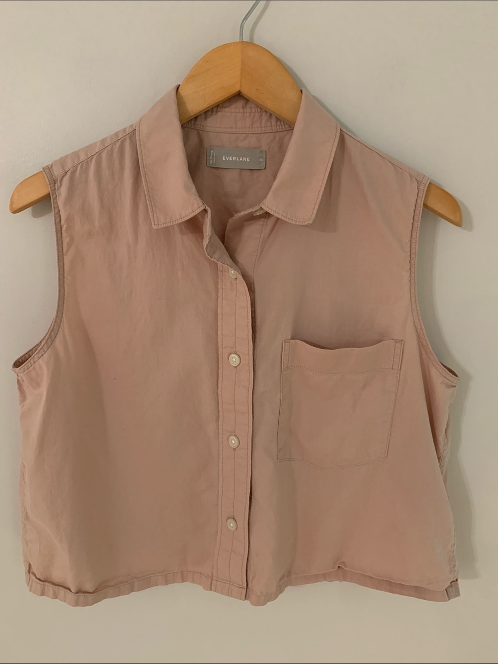 Everlane Sleeveless Boxy Cut Cropped Button Up Blouse Cotton Blush Pink Size 4
